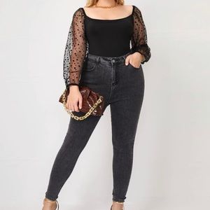 Mesh polka dot square neck bodysuit XXL (2X)